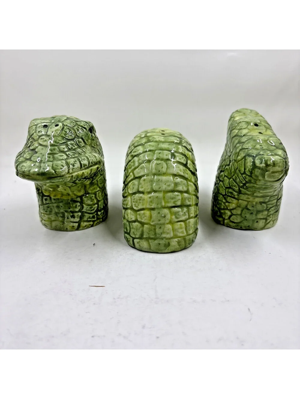 Loch Ness Monster 3pc Salt And Pepper Shakers Condiment 1998 - missing stoppers
